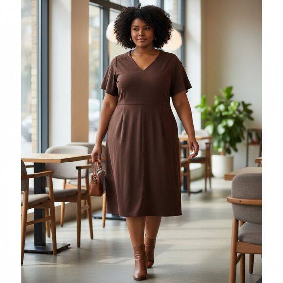 Universal Standard Dresses & Skirts - Universal Standard Lyons V-Neck Midi Dress Brown Size S (14-16) Stretch Sheath